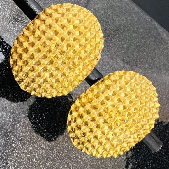 Vintage Large Brutalist Modernist Micro Thorns Earrings Clip On Gold Spiky 1115 - Picture 2 of 9